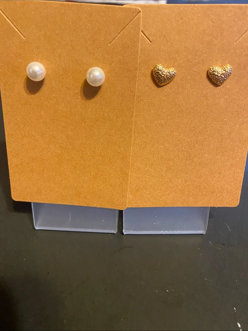 Fashion Jewelry White Pearl & Gold Heart Stud Earring Duo